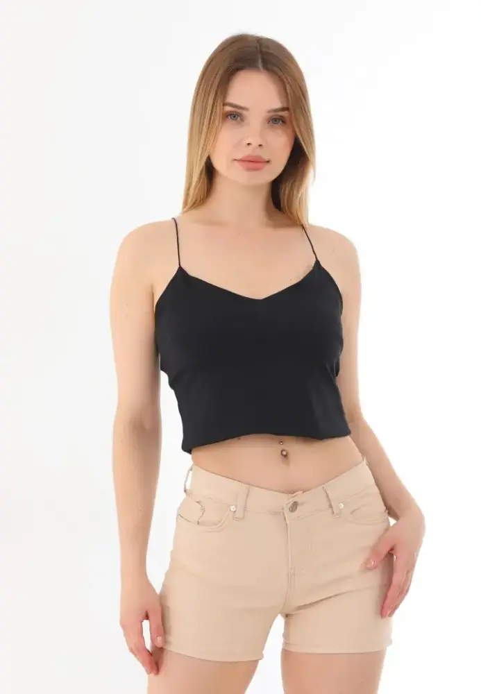 Blugi scurți damă de vară – elastici, mulați, cu buzunare la spate-crem Engros